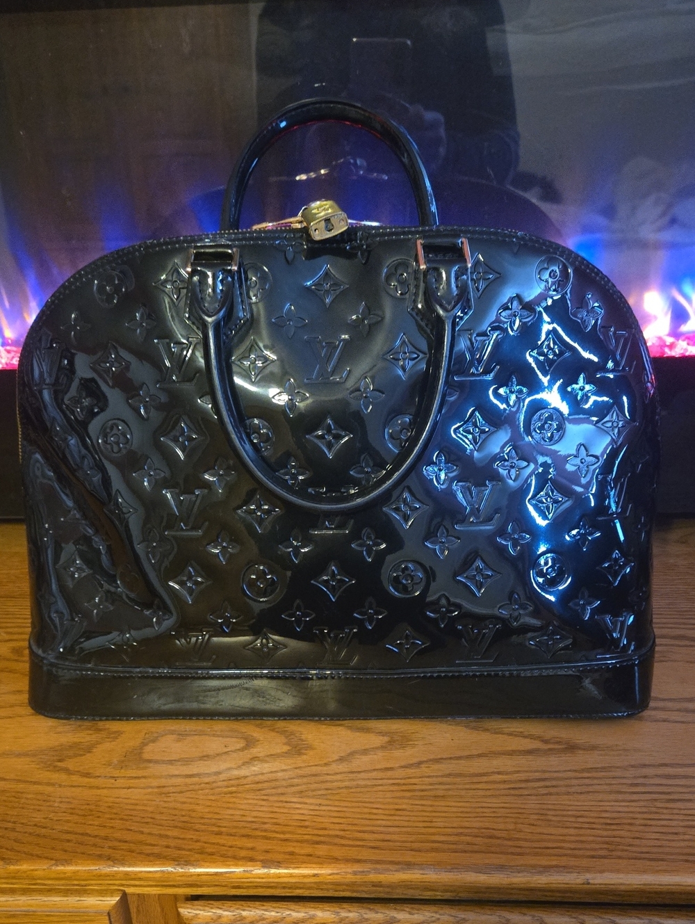 Louis Vuitton Black Patent Alma GM Satchel